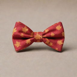 A bow tie meticulously crafted in the exact shape of a vibrant and detailed maple leaf.