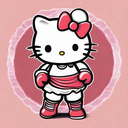 Create an image of Hello Kitty dressed in a Muay Thai outfit, complete with traditional Thai boxing gloves and shorts