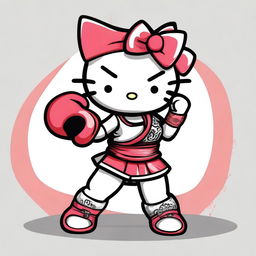 Create an image of Hello Kitty dressed in a Muay Thai outfit, complete with traditional Thai boxing gloves and shorts