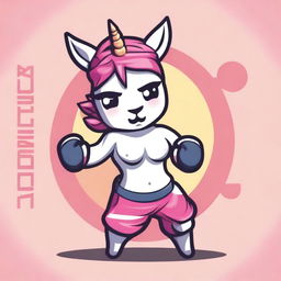 Create an image of a kawaii unicorn dressed in a Muay Thai outfit, complete with traditional Thai boxing gloves and shorts