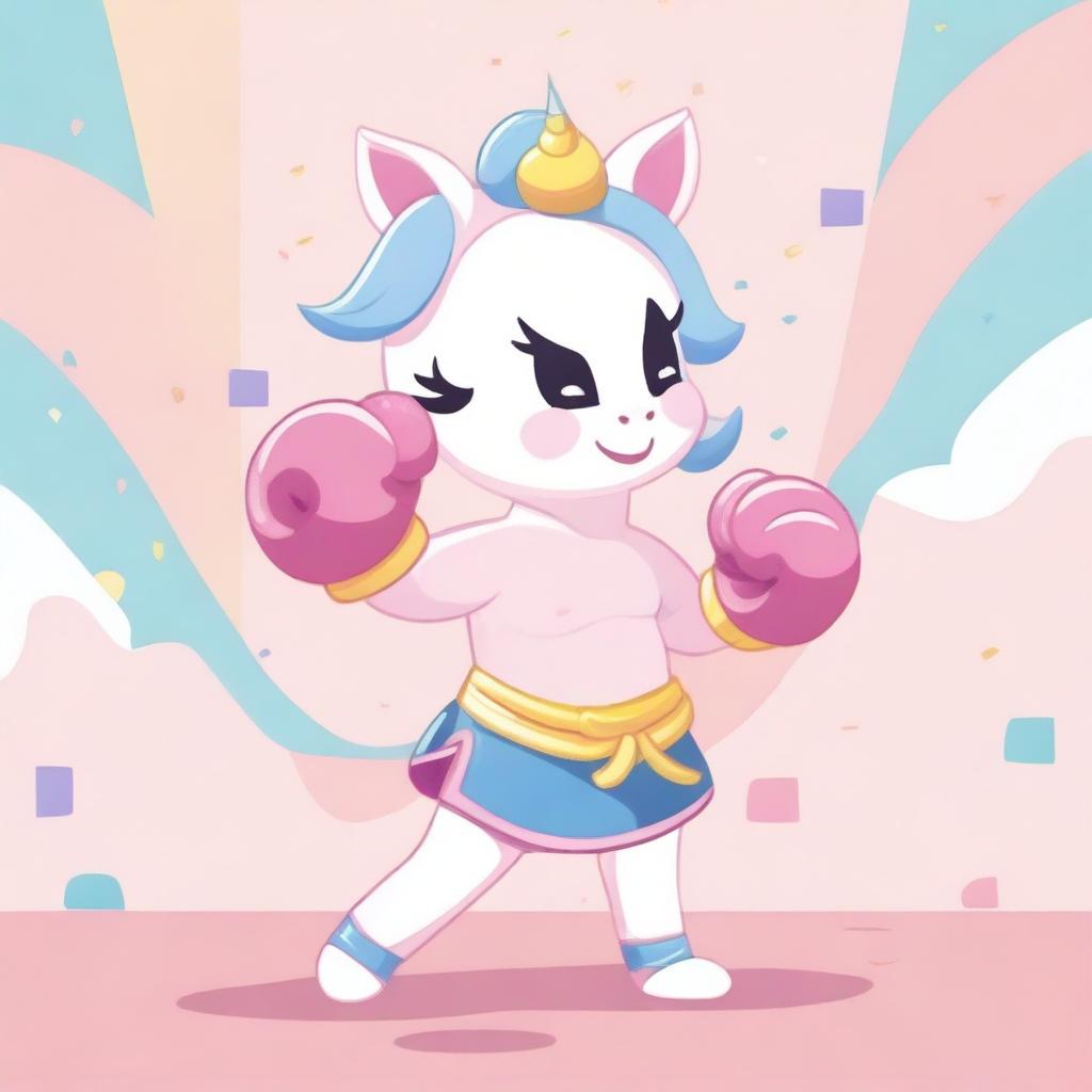 A cute, kawaii-style unicorn practicing Muay Thai