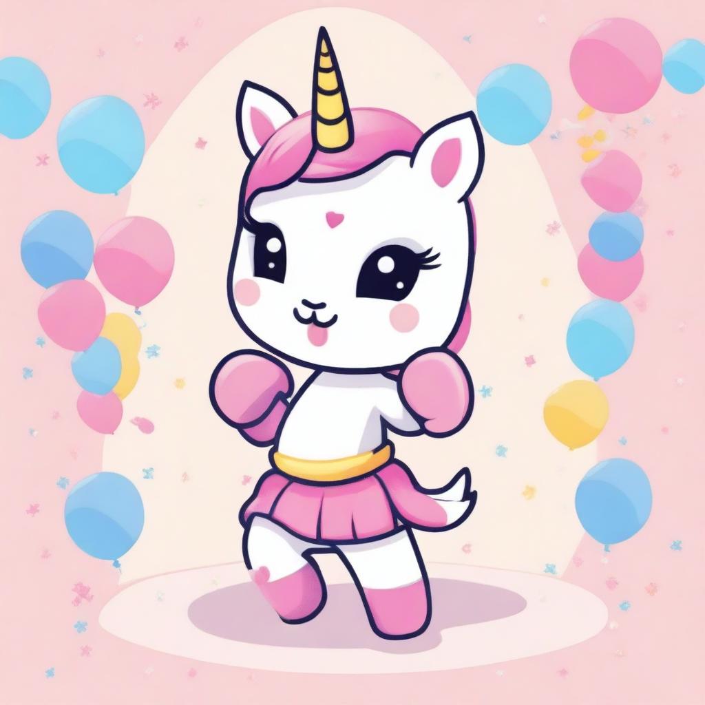 A cute, kawaii-style unicorn practicing Muay Thai