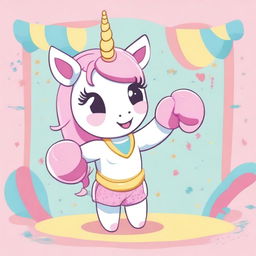 A cute, kawaii-style unicorn practicing Muay Thai