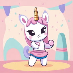 A cute, kawaii-style unicorn practicing Muay Thai