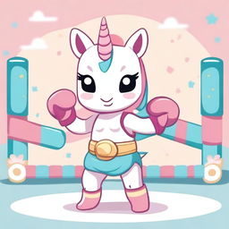 A cute, kawaii-style unicorn practicing Muay Thai