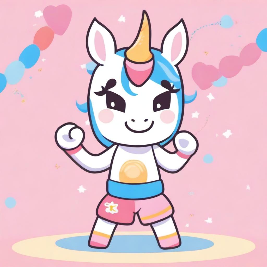 A cute, kawaii-style unicorn practicing Muay Thai