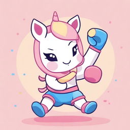 A cute, kawaii-style unicorn practicing Muay Thai