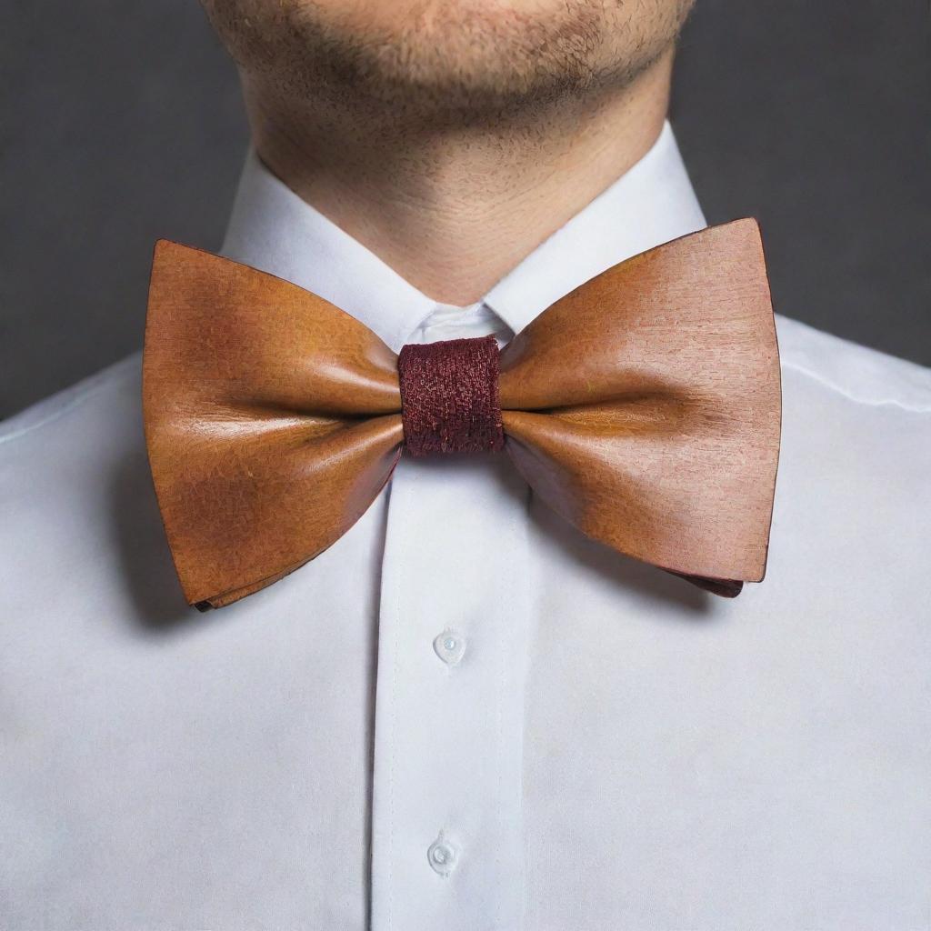 A stunning bow tie, designed and crafted to mirror the shape and detail of a radiant maple leaf.