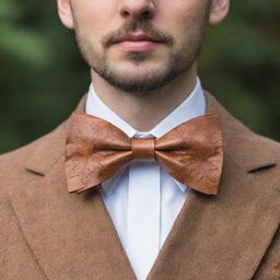 A stunning bow tie, designed and crafted to mirror the shape and detail of a radiant maple leaf.