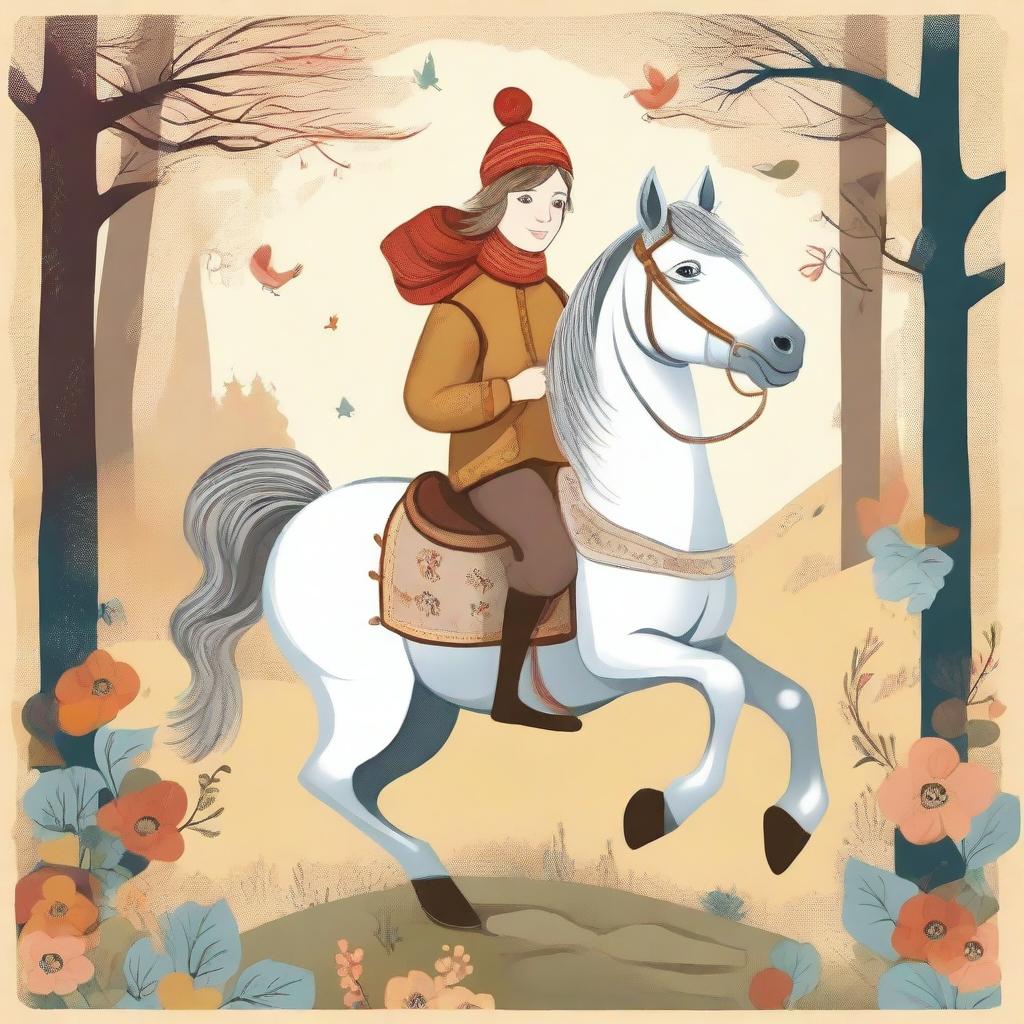 An illustration inspired by Pyotr Pavlovich Yershov's 'The Little Humpbacked Horse' (Конек Горбунок)