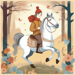 An illustration inspired by Pyotr Pavlovich Yershov's 'The Little Humpbacked Horse' (Конек Горбунок)