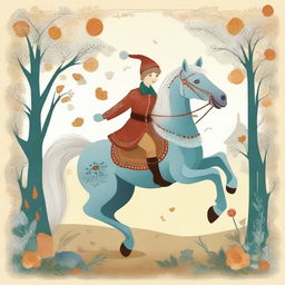 An illustration inspired by Pyotr Pavlovich Yershov's 'The Little Humpbacked Horse' (Конек Горбунок)