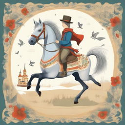 An illustration inspired by Pyotr Pavlovich Yershov's 'The Little Humpbacked Horse' (Конёк-Горбунок)