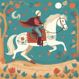 An illustration inspired by Pyotr Pavlovich Yershov's 'The Little Humpbacked Horse' (Конёк-Горбунок)