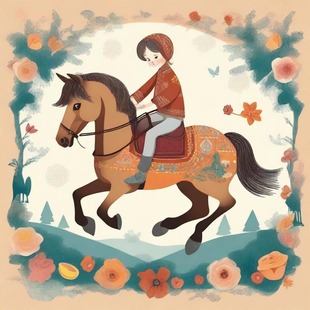 Create an illustration inspired by Pyotr Pavlovich Yershov's 'The Little Humpbacked Horse' (Конёк-Горбунок)