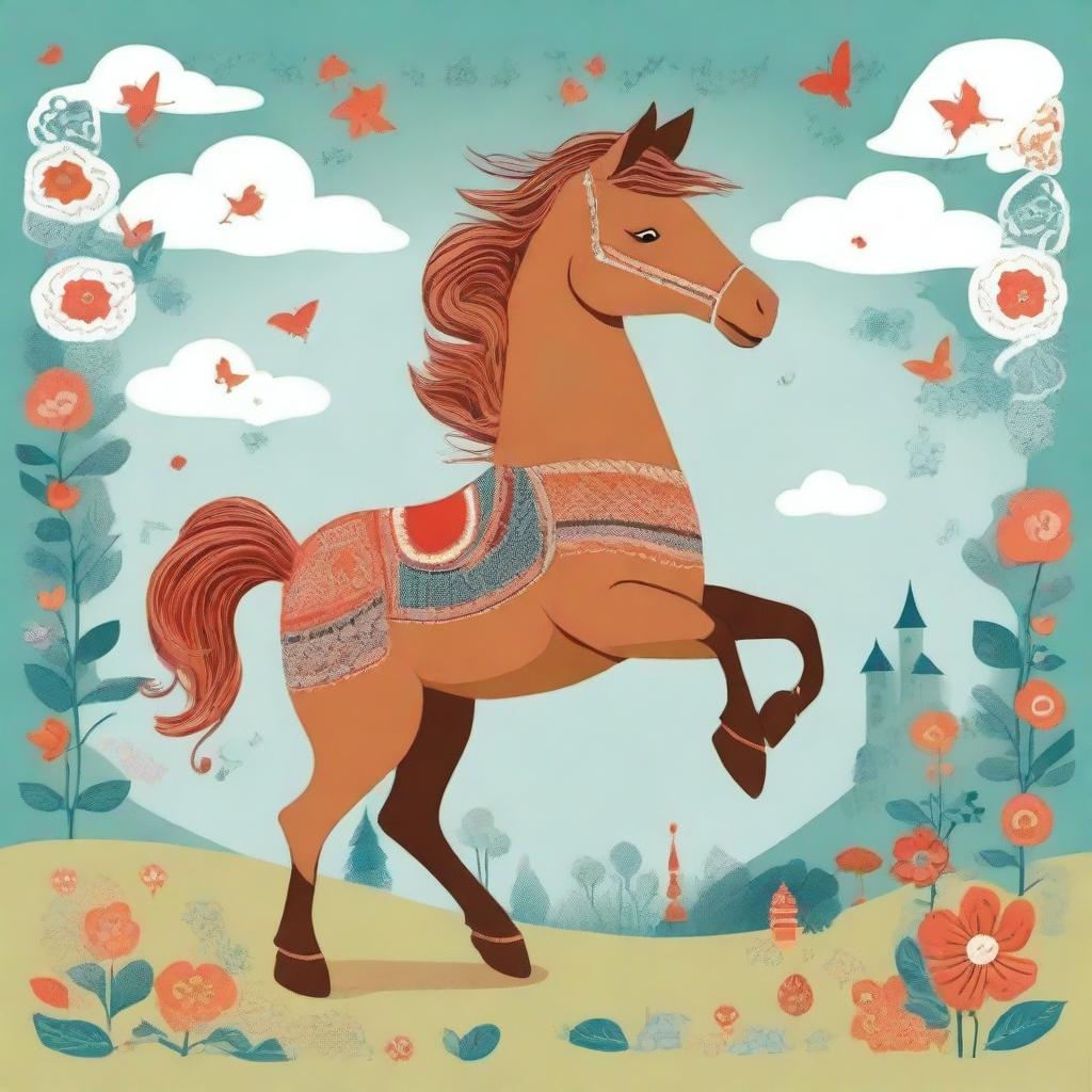 Create an illustration inspired by Pyotr Pavlovich Yershov's 'The Little Humpbacked Horse' (Конёк-Горбунок)