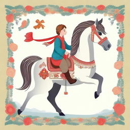 Create an illustration inspired by Pyotr Pavlovich Yershov's 'The Little Humpbacked Horse' (Конёк-Горбунок)