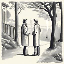 A classic illustration depicting two close individuals having an intimate conversation, either in a study or on a walk, reflecting the theme of private, intimate communication