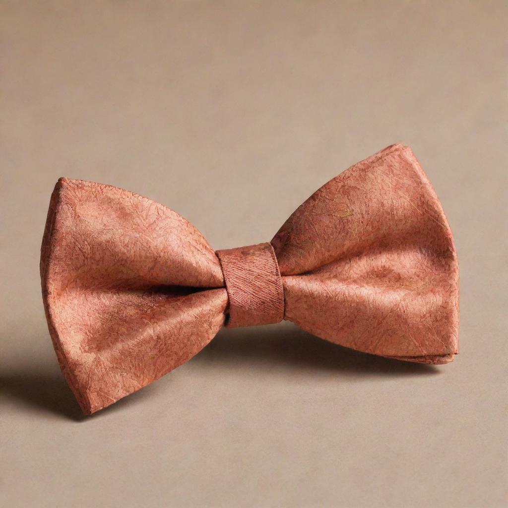 A beautifully crafted bow tie, intricately shaped to resemble a radiant maple leaf.