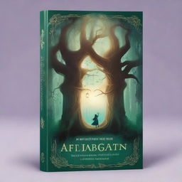 A captivating book cover featuring a mystical forest with towering ancient trees, bathed in the soft glow of twilight