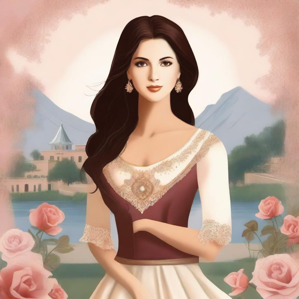 Create an illustrated book cover for a romance novel about a lady in an arranged marriage