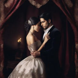 A dark romance book cover featuring an elegant and mysterious scene of an arranged marriage without any people