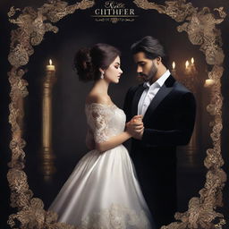 A dark romance book cover featuring an elegant and mysterious scene of an arranged marriage without any humans