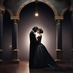 A dark romance book cover featuring an elegant and mysterious scene of an arranged marriage without any humans