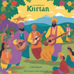 Create a book cover featuring the vibrant and traditional elements of Kirtan folk culture