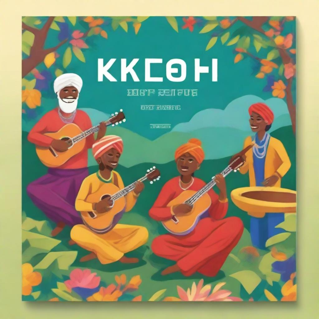 Create a book cover featuring the vibrant and traditional elements of Kirtan folk culture