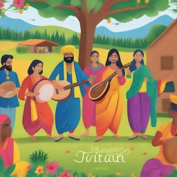 Create a book cover featuring the vibrant and traditional elements of Kirtan folk culture