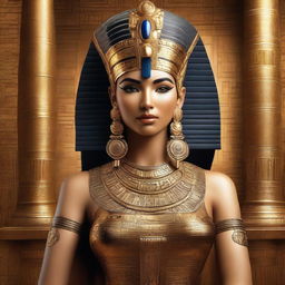 A majestic portrayal of Cleopatra, the Queen of Egypt, adorned in royal attire with intricate jewelry and a regal headdress