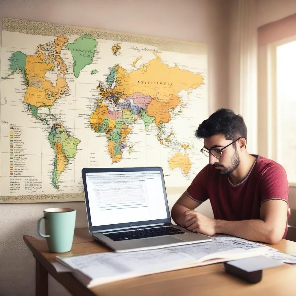 A person sitting at a desk with a Spanish textbook, a laptop, and a notebook, focusing intently on learning Spanish