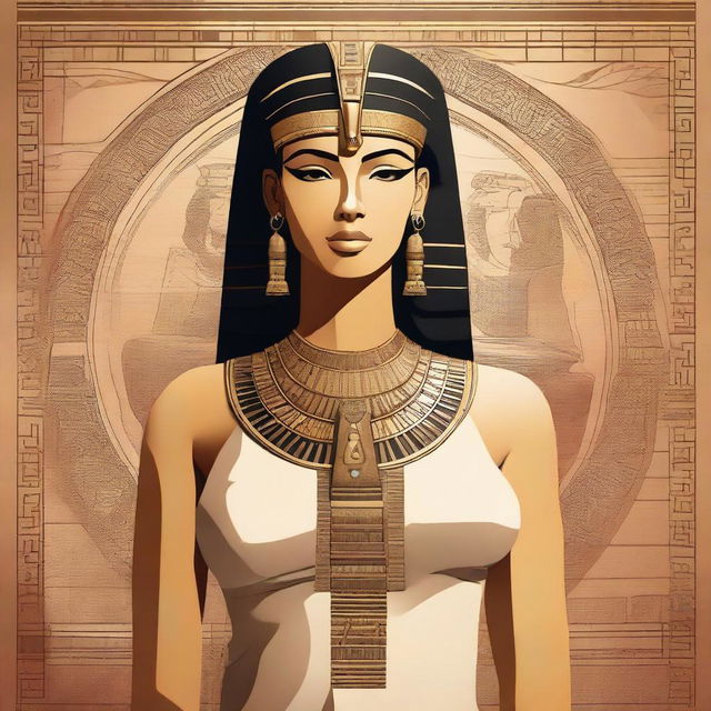 A depiction of Cleopatra, the Queen of Egypt, in an ancient Egyptian setting