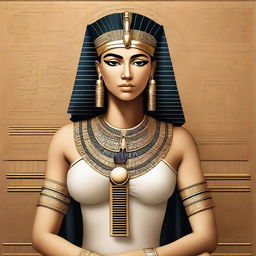 A depiction of Cleopatra, the Queen of Egypt, in an ancient Egyptian setting