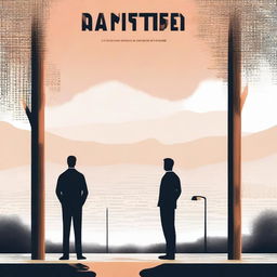 Create a poster featuring two guys standing in front of a landscape made of data