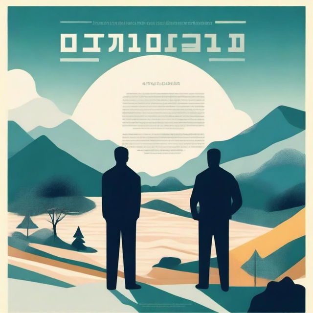 Create a poster featuring two guys standing in front of a landscape made of data