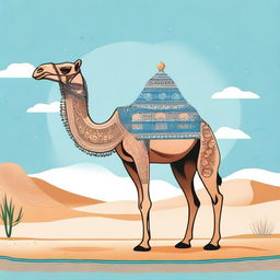 A detailed illustration of an Arabic animal, such as a camel, adorned with traditional decorations