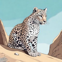 A detailed illustration of an Arabic wild animal, such as an Arabian leopard, in its natural habitat