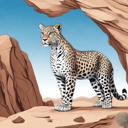 A detailed illustration of an Arabic wild animal, such as an Arabian leopard, in its natural habitat