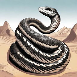 A detailed illustration of an Arabic snake, such as the Arabian cobra, in its natural habitat