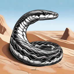 A detailed illustration of an Arabic snake, such as the Arabian cobra, in its natural habitat