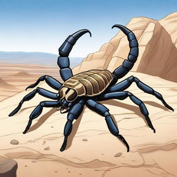 A detailed illustration of an Arabic scorpion, such as the Arabian fat-tailed scorpion, in its natural habitat