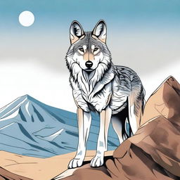 A detailed illustration of an Arabic wolf, such as the Arabian wolf, in its natural habitat