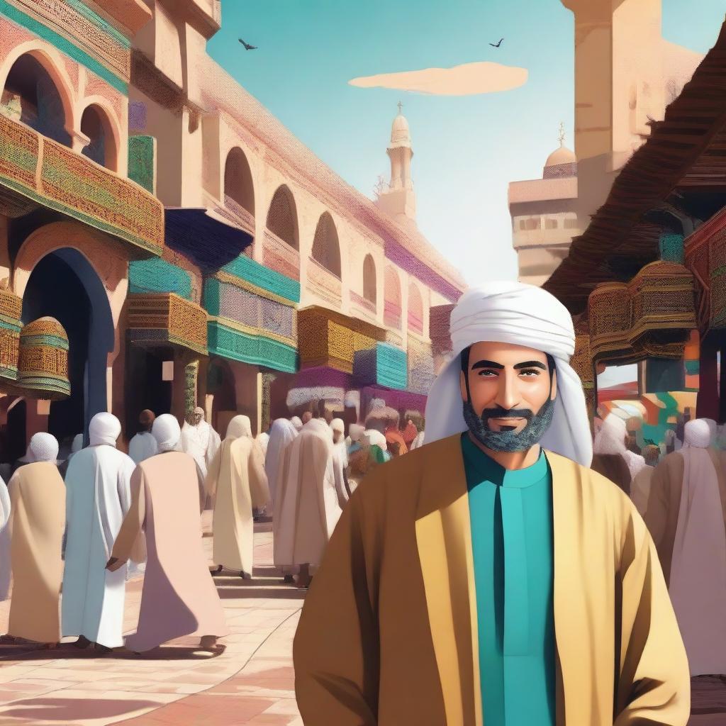 A detailed illustration of an Arabic citizen in traditional attire