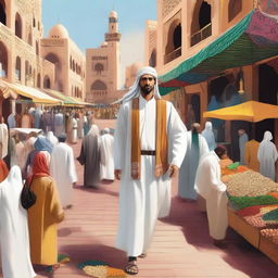 A detailed illustration of an Arabic citizen in traditional attire