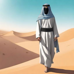 A detailed illustration of an Arabic person in traditional attire