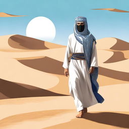 A detailed illustration of an Arabic person in traditional attire