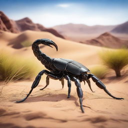 A high-quality, detailed image of an enormous Arabic scorpion in its natural habitat