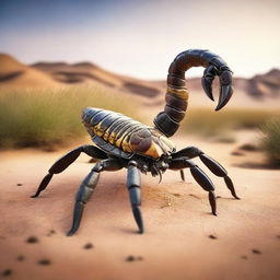 A high-quality, detailed image of an enormous Arabic scorpion in its natural habitat